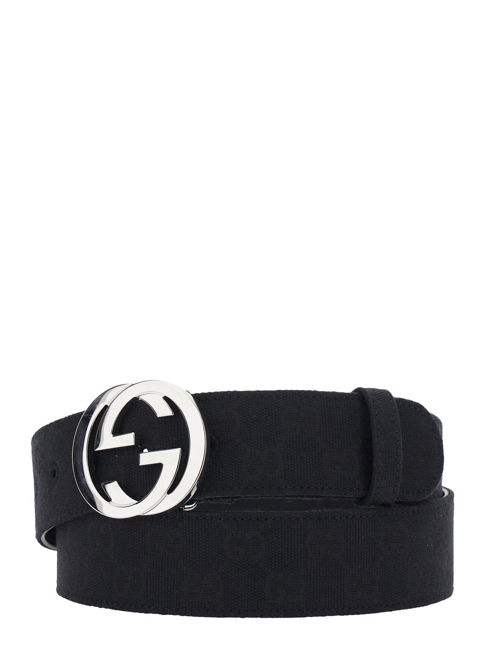 Gucci Men Black Belt With Interlocking Gg Buckle In Gg Canvas For Men GUCCI