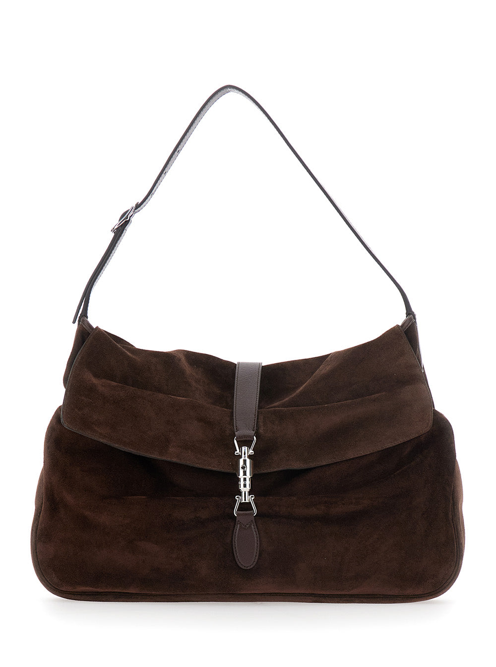 Gucci Men 'Jackey Flap' Brown Shoulder Bag With Adjustable Shoulder Strap And Piston Closure In Suede For Men GUCCI