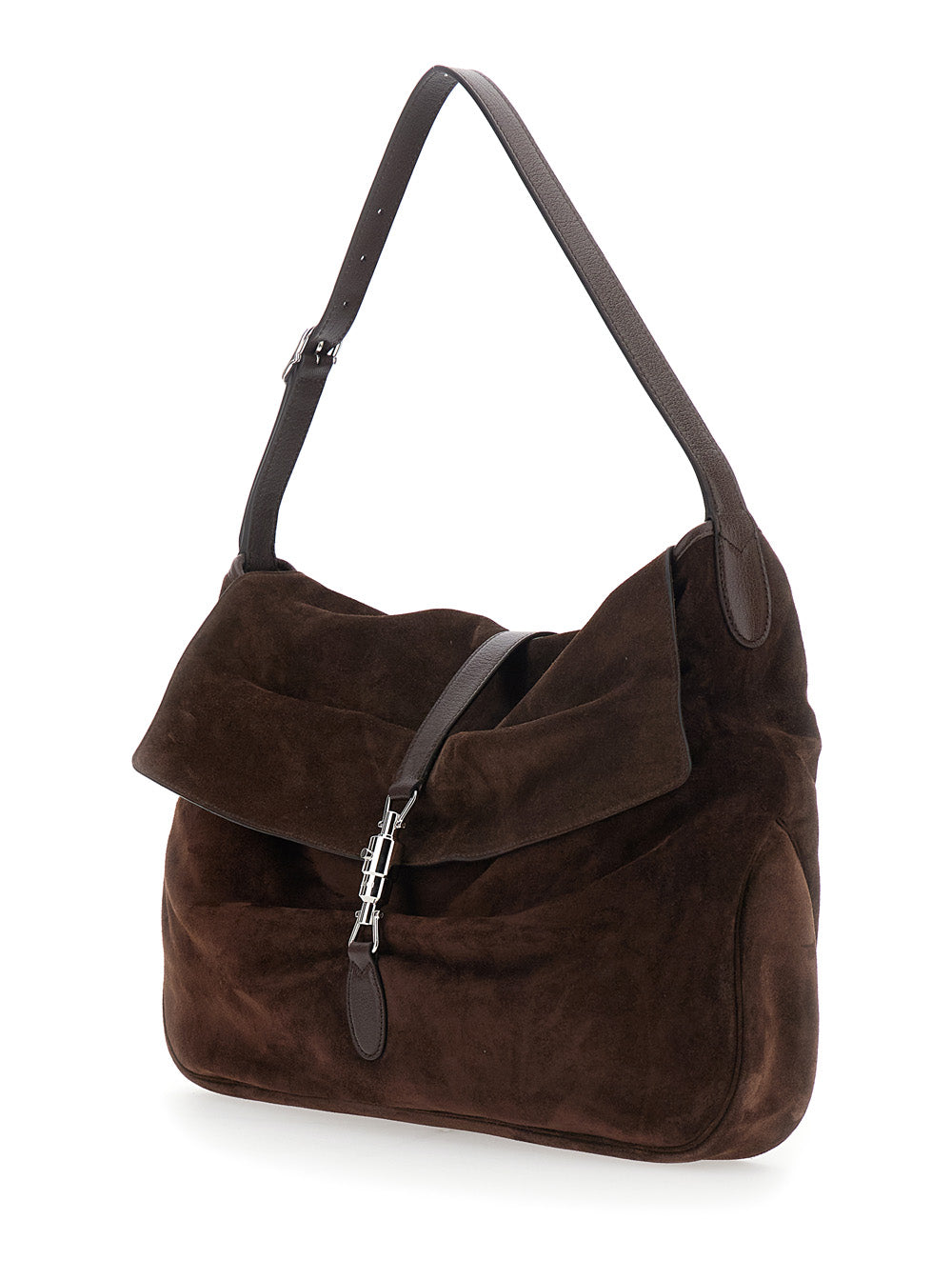 Gucci Men 'Jackey Flap' Brown Shoulder Bag With Adjustable Shoulder Strap And Piston Closure In Suede For Men GUCCI