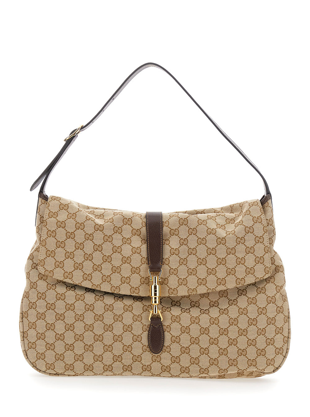 Gucci Men 'Jackey Flap' Beige Shoulder Bag With Adjustable Shoulder Strap And Piston Closure In Gg Canvas For Men GUCCI