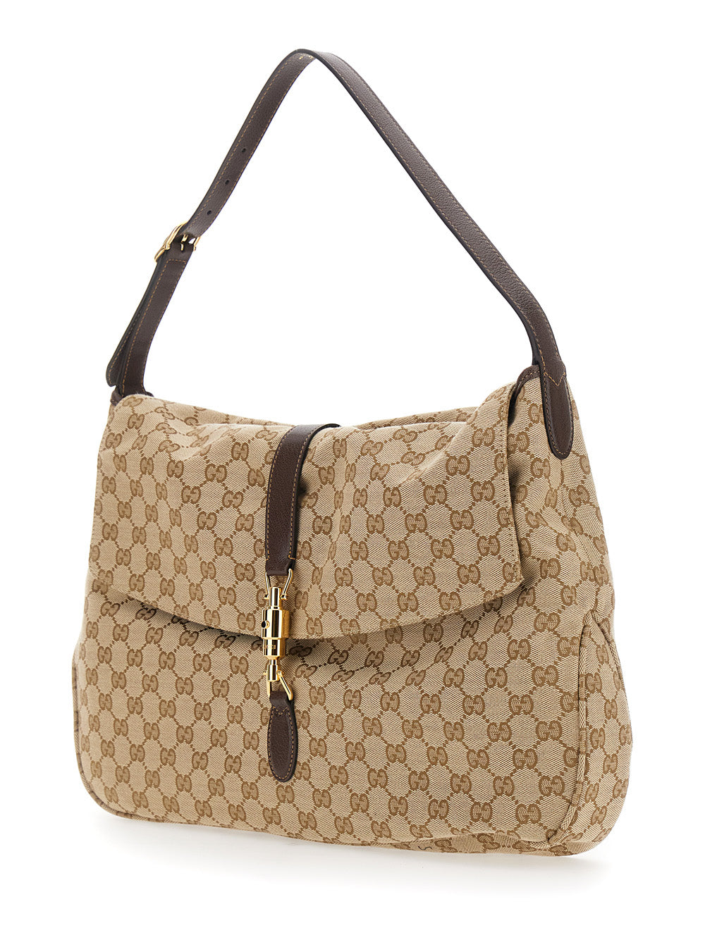 Gucci Men 'Jackey Flap' Beige Shoulder Bag With Adjustable Shoulder Strap And Piston Closure In Gg Canvas For Men GUCCI