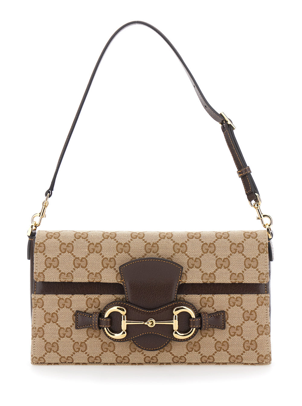 Gucci Women Brown Handbag With Adjustable And Removable Shoulder Strap And Horsebit On The Front In Gg Canvas For Women GUCCI