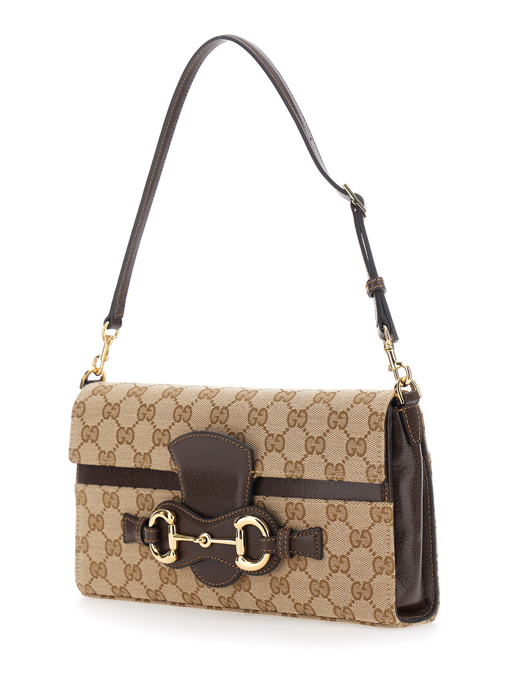 Gucci Women Brown Handbag With Adjustable And Removable Shoulder Strap And Horsebit On The Front In Gg Canvas For Women GUCCI