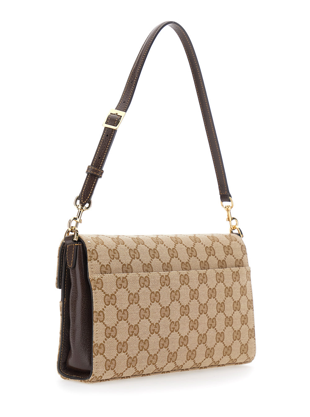 Gucci Women Brown Handbag With Adjustable And Removable Shoulder Strap And Horsebit On The Front In Gg Canvas For Women GUCCI