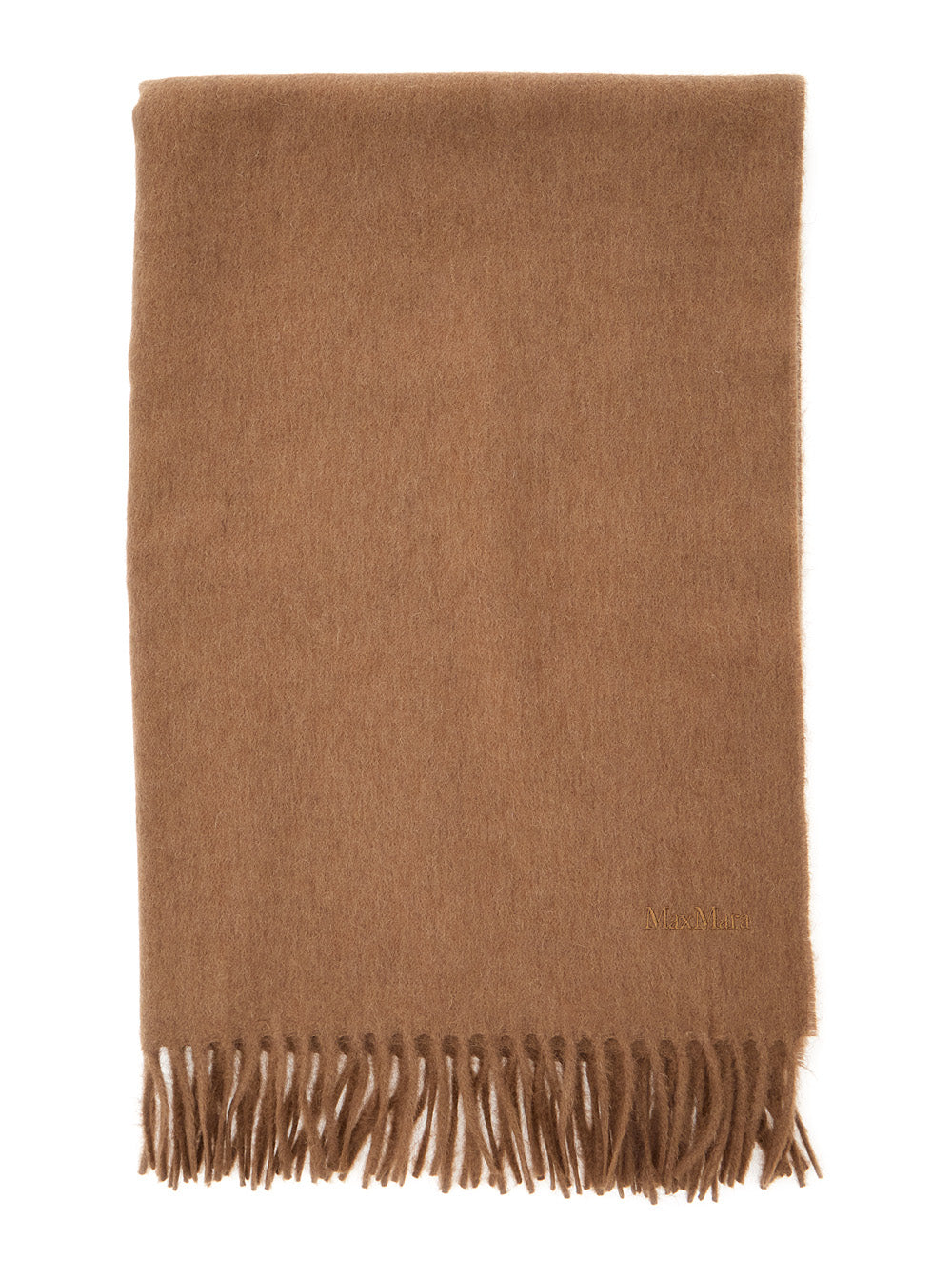 Max Mara Women Beige Scarf With Fringed Hem And Logo Lettering On The Front In Wool For Women MAX MARA