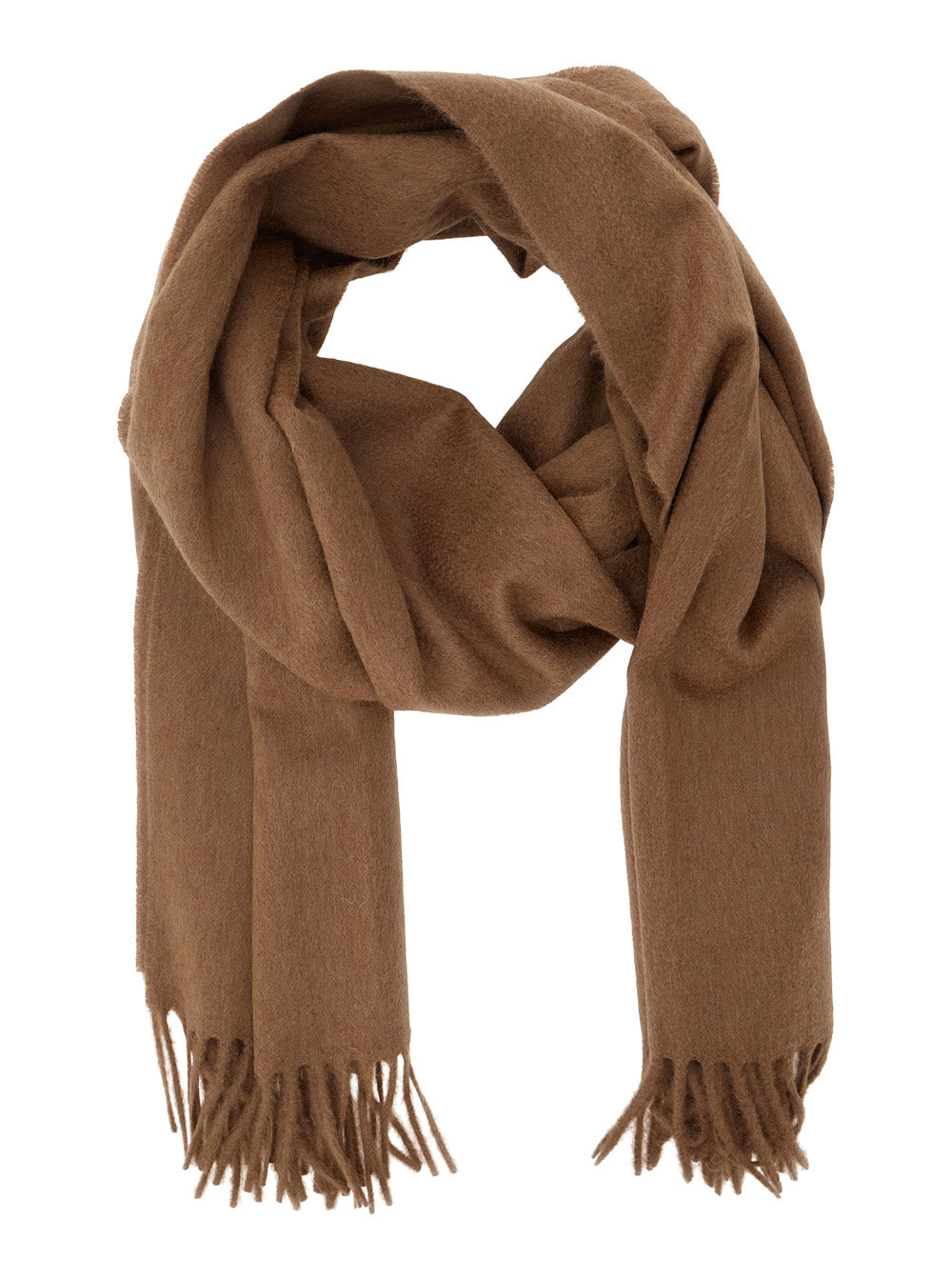 Max Mara Women Beige Scarf With Fringed Hem And Logo Lettering On The Front In Wool For Women MAX MARA