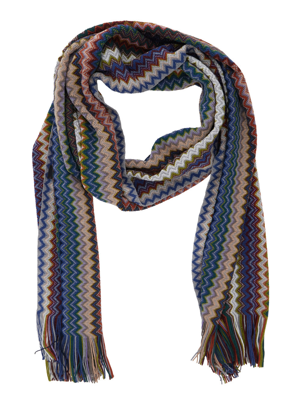 Missoni Men Multicolor Scarf With Fringed Hem And All-Over Zigzag Motif In Wool Blend For Men MISSONI