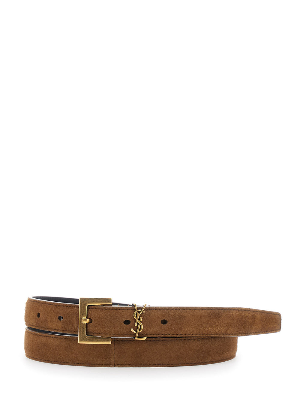 Saint Laurent Women Brown Belt With Cassandre Buckle Closure In Suede For Women SAINT LAURENT