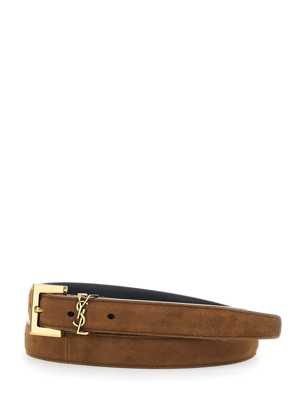 Saint Laurent Women Brown Belt With Cassandre Buckle Closure In Suede For Women SAINT LAURENT
