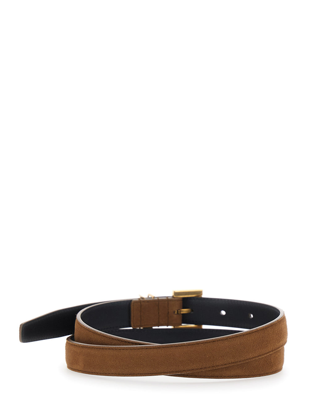 Saint Laurent Women Brown Belt With Cassandre Buckle Closure In Suede For Women SAINT LAURENT