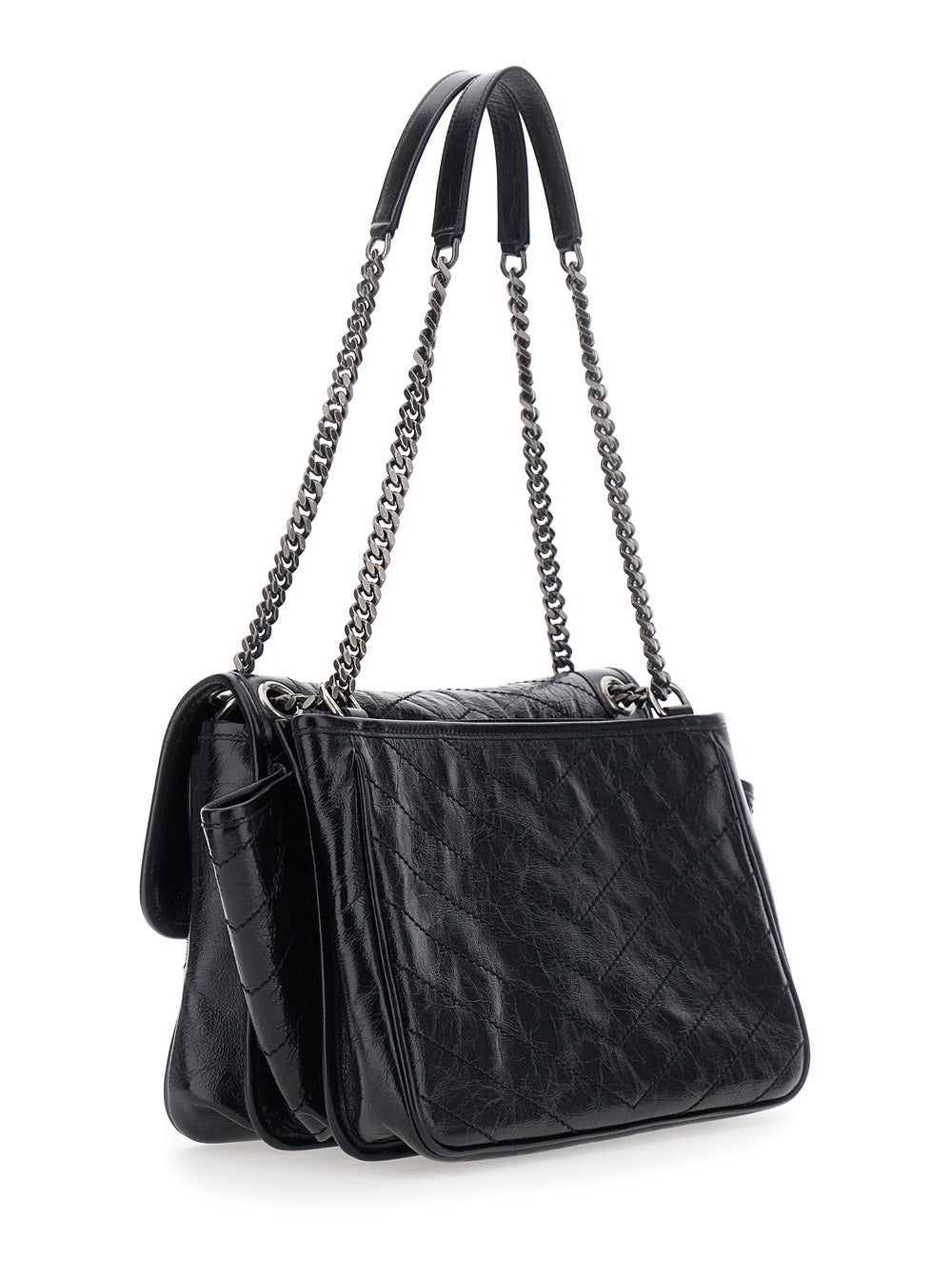 Saint Laurent Women 'Niki Tripouch' Black Crossbody Bag With Two Chain Handles And Cassandre Plaque On The Front In Leather For Women SAINT LAURENT
