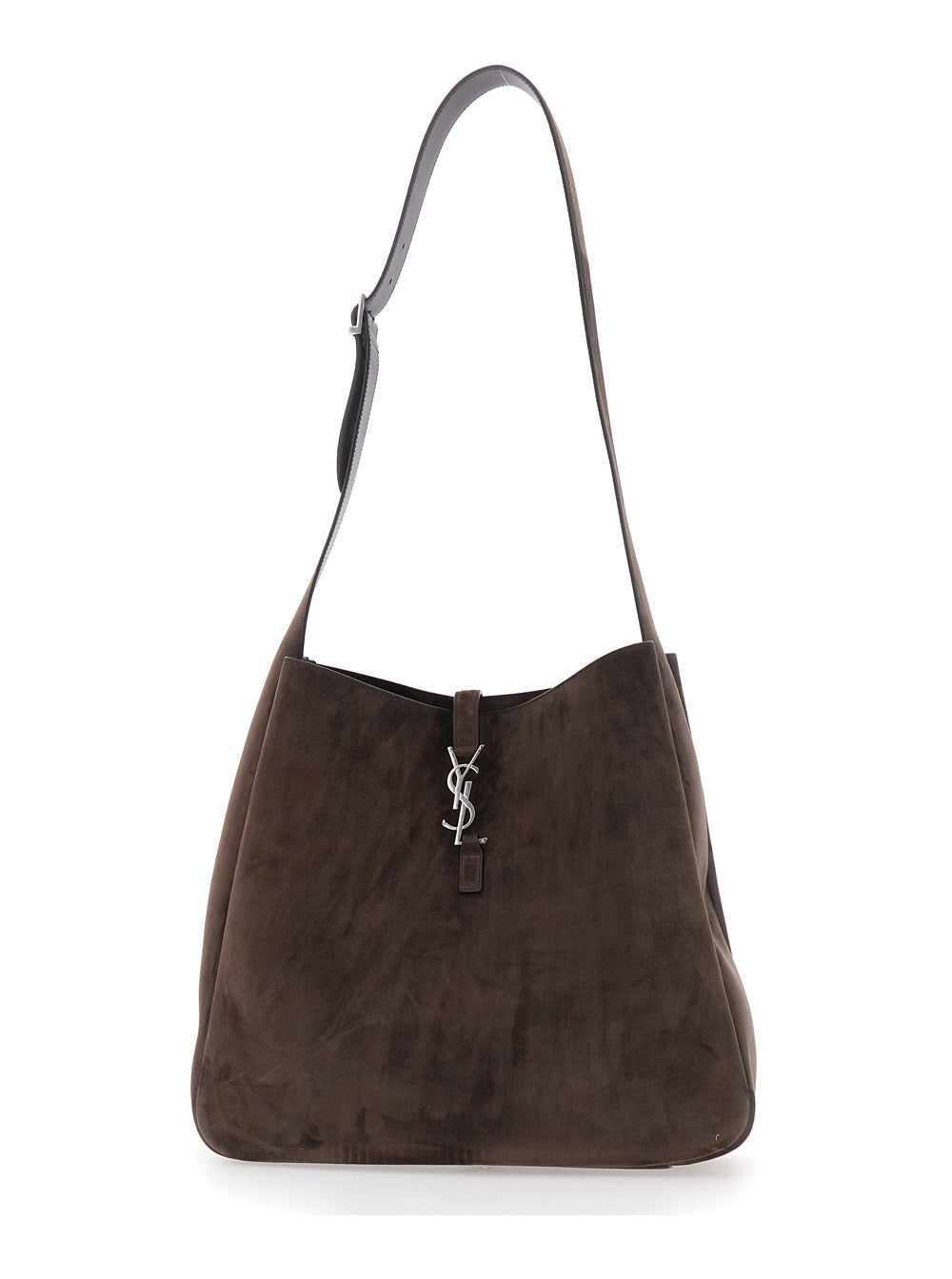 Saint Laurent Men Brown Shoulder Bag With Shoulder Strap And Cassandre Buckle Closure On The Front In Suede For Men SAINT LAURENT