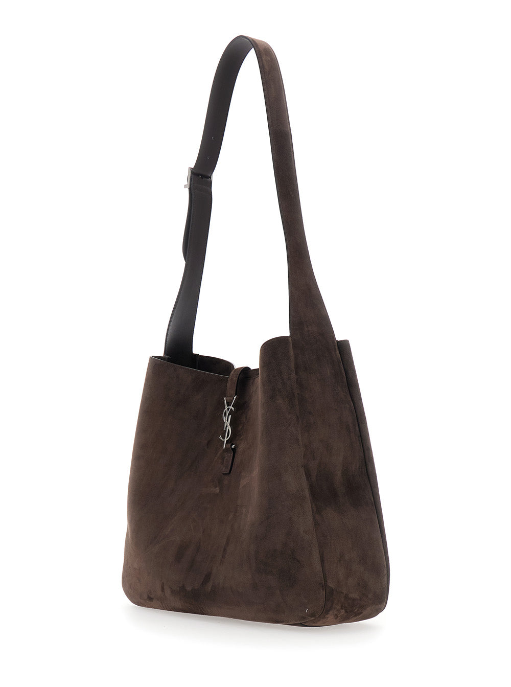 Saint Laurent Men Brown Shoulder Bag With Shoulder Strap And Cassandre Buckle Closure On The Front In Suede For Men SAINT LAURENT