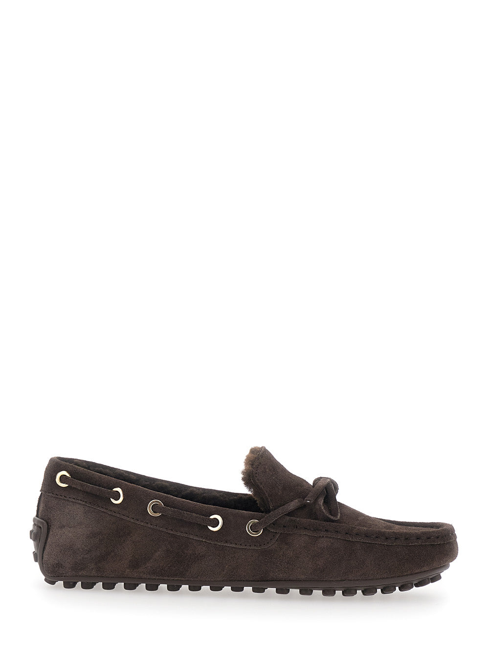 Tod's Women Brown Loafers With Rounded Toe And Front Bow Detail In Suede For Women TOD'S