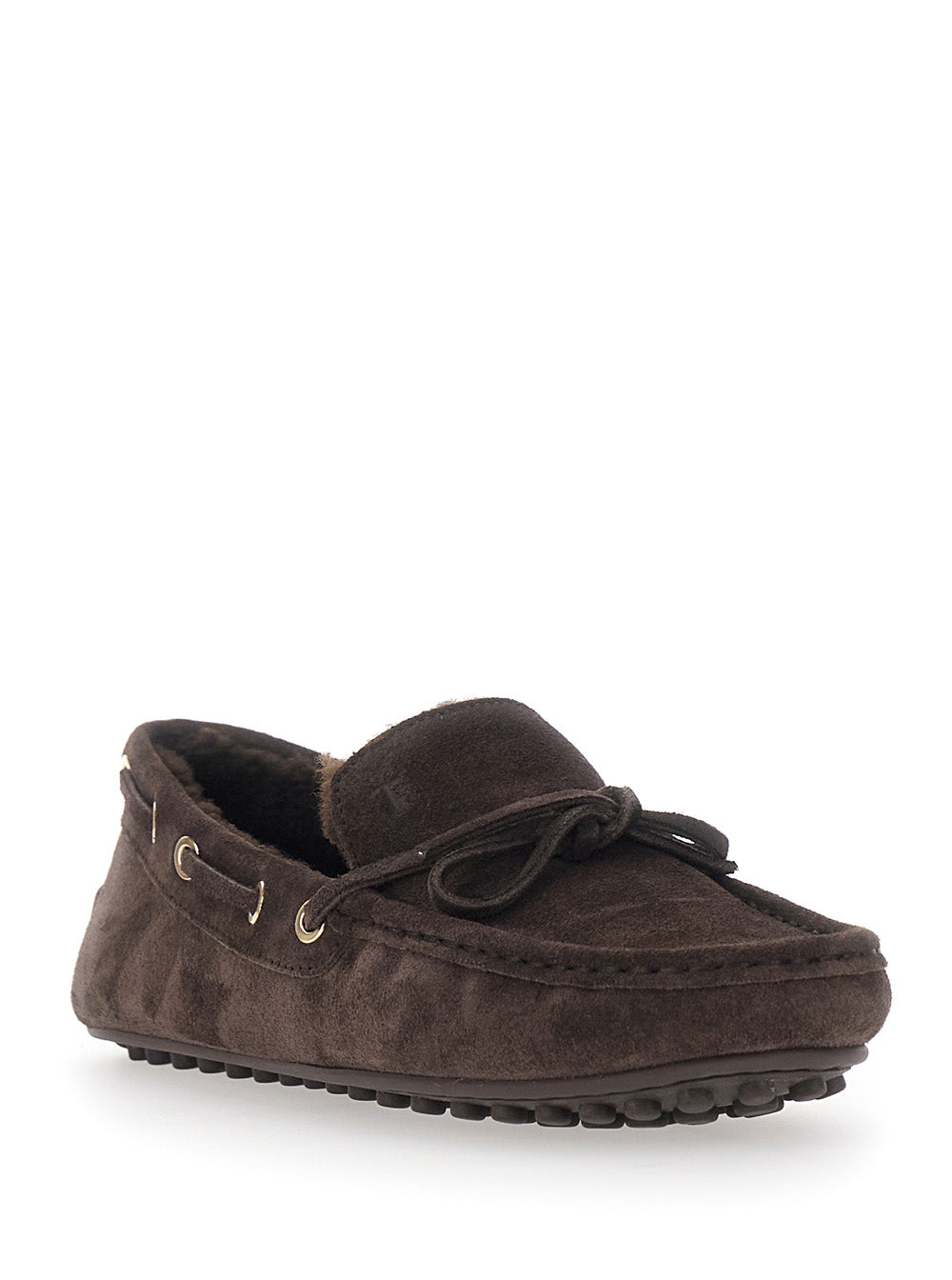 Tod's Women Brown Loafers With Rounded Toe And Front Bow Detail In Suede For Women TOD'S