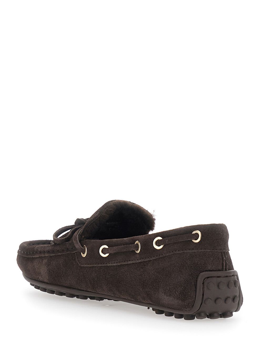 Tod's Women Brown Loafers With Rounded Toe And Front Bow Detail In Suede For Women TOD'S