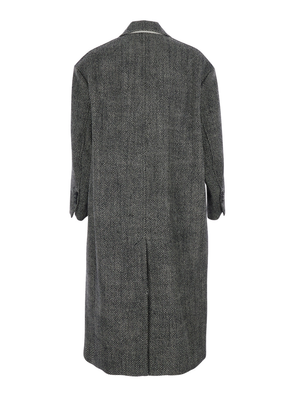 Ami Paris Men Grey Long Double-Breasted Coat With Peak Revers And All-Over Herringbone Motif In Wool Blend Man AMI PARIS