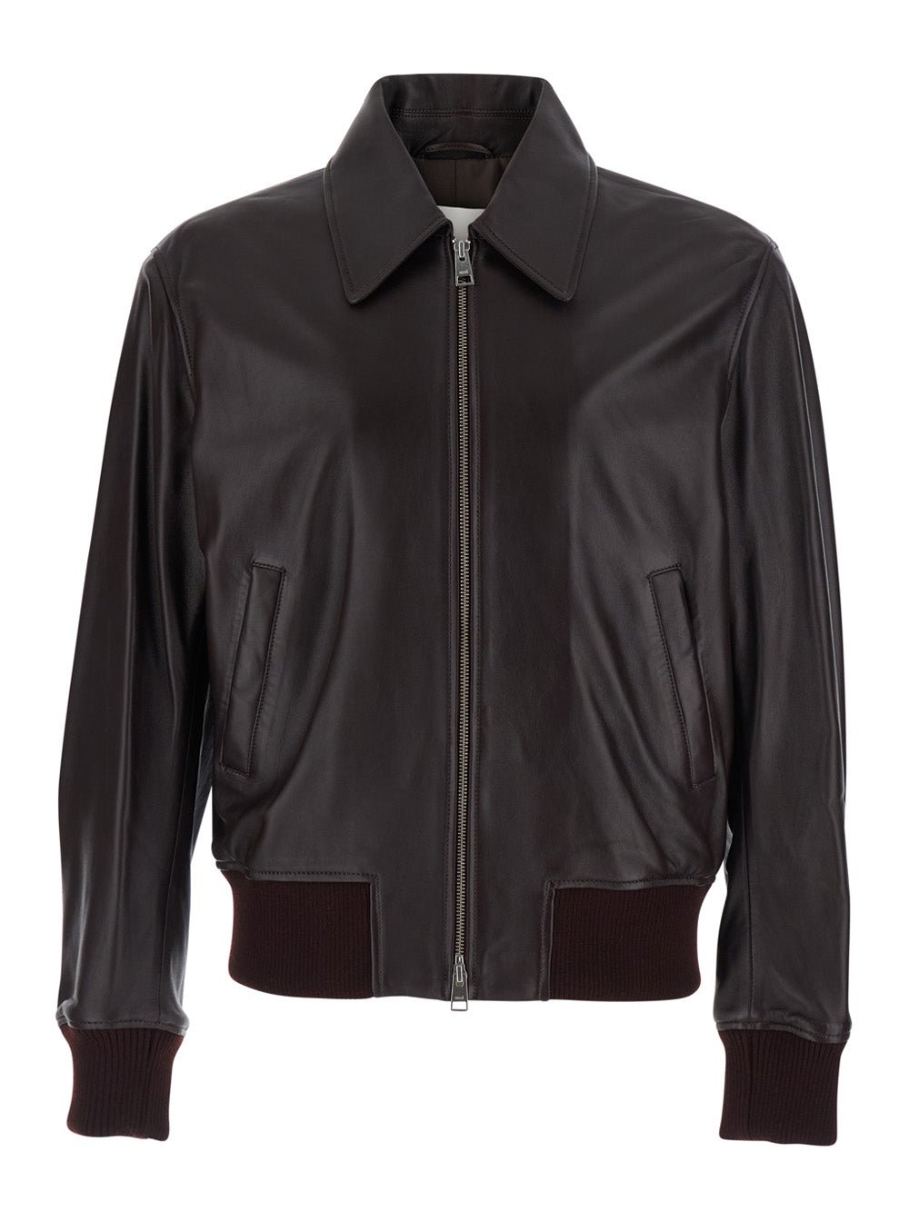 Ami Paris Men Brown Jacket With Classic Collar And Elasticated Trims In Leather For Men AMI PARIS