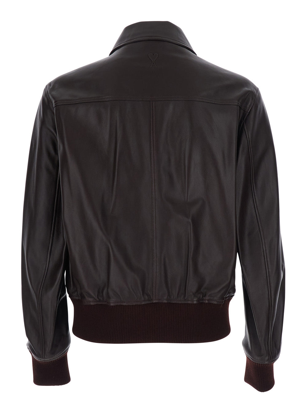 Ami Paris Men Brown Jacket With Classic Collar And Elasticated Trims In Leather For Men AMI PARIS