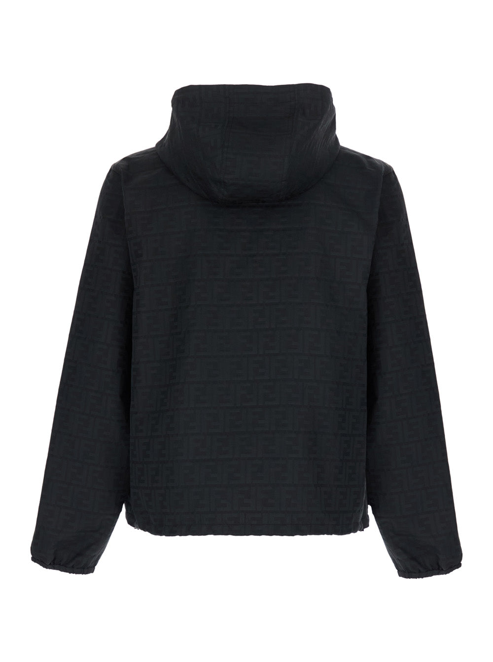 Fendi Men Black Jacket With Drawstring Hood And All-Over Ff Motif In Tech Fabric For Men FENDI