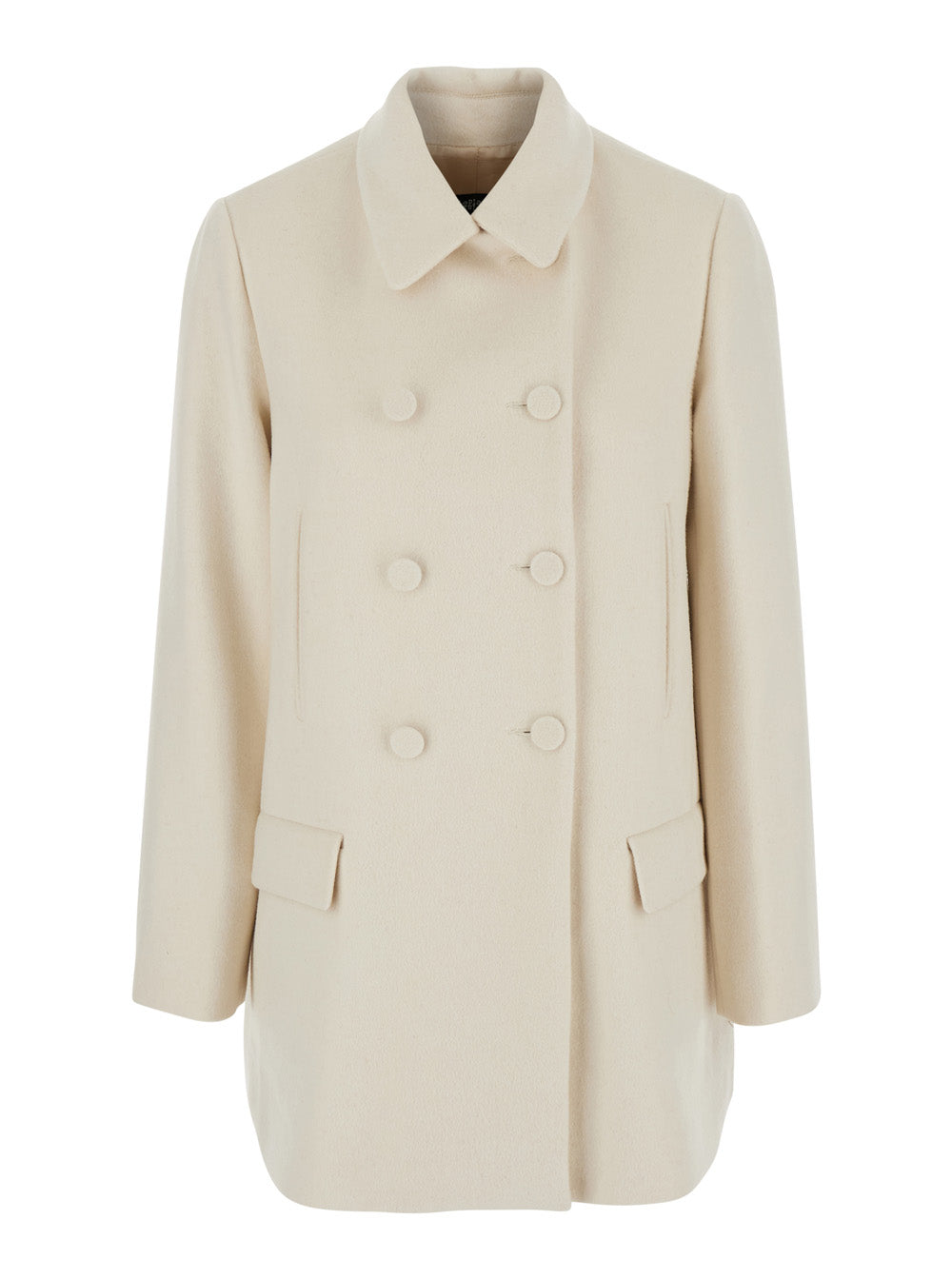 Leplain Women White Short Coat With Halfbelt And Classic Collar In Wool Blend For Women LEPLAIN