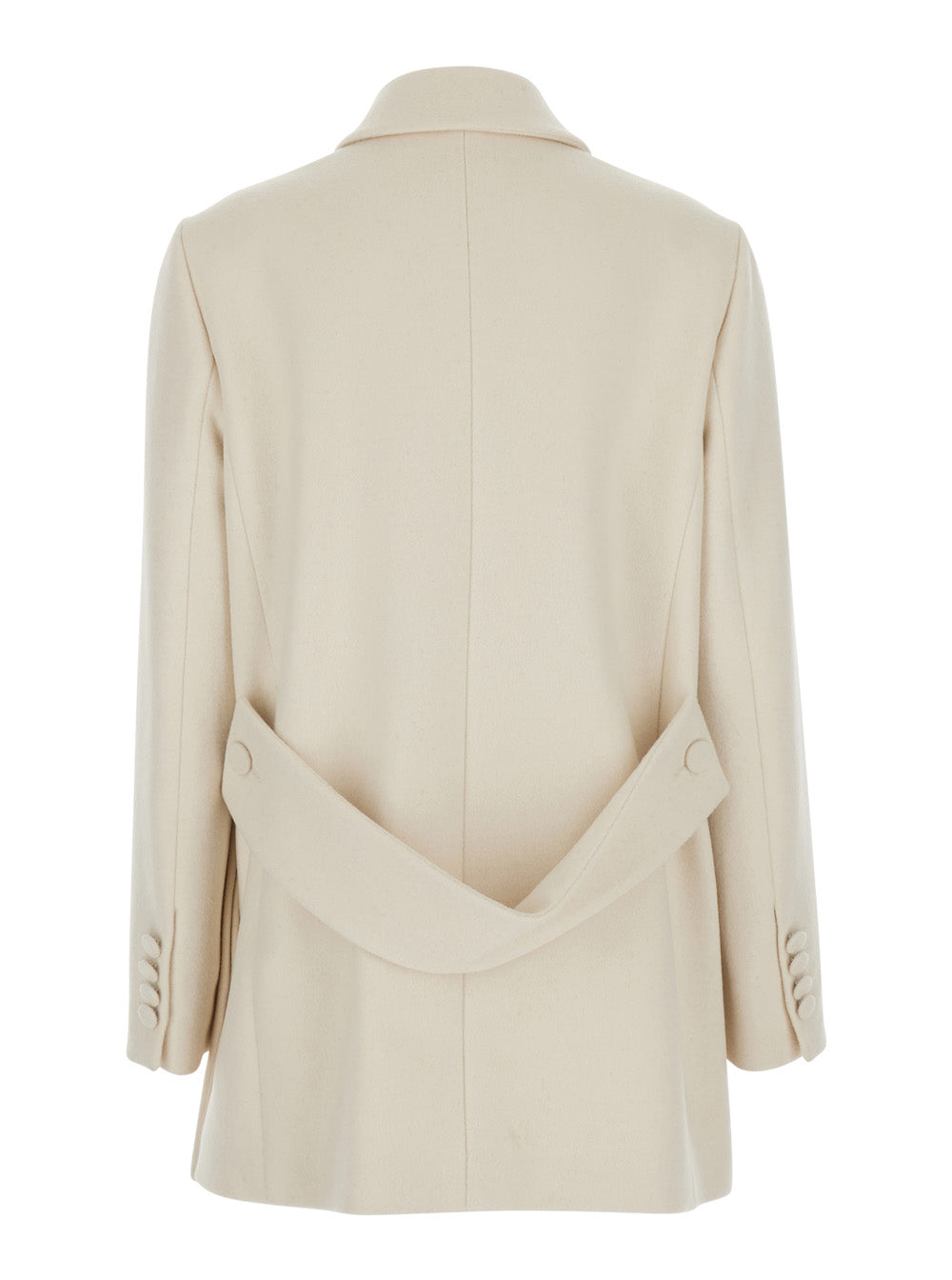 Leplain Women White Short Coat With Halfbelt And Classic Collar In Wool Blend For Women LEPLAIN