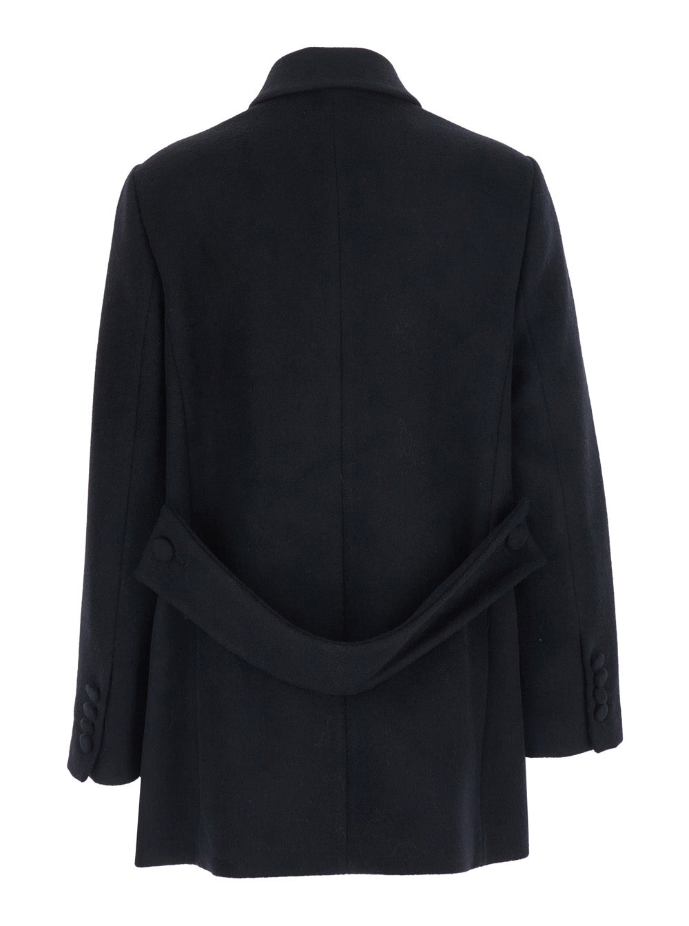 Leplain Women Black Short Coat With Halfbelt And Classic Collar In Wool Blend For Women LEPLAIN