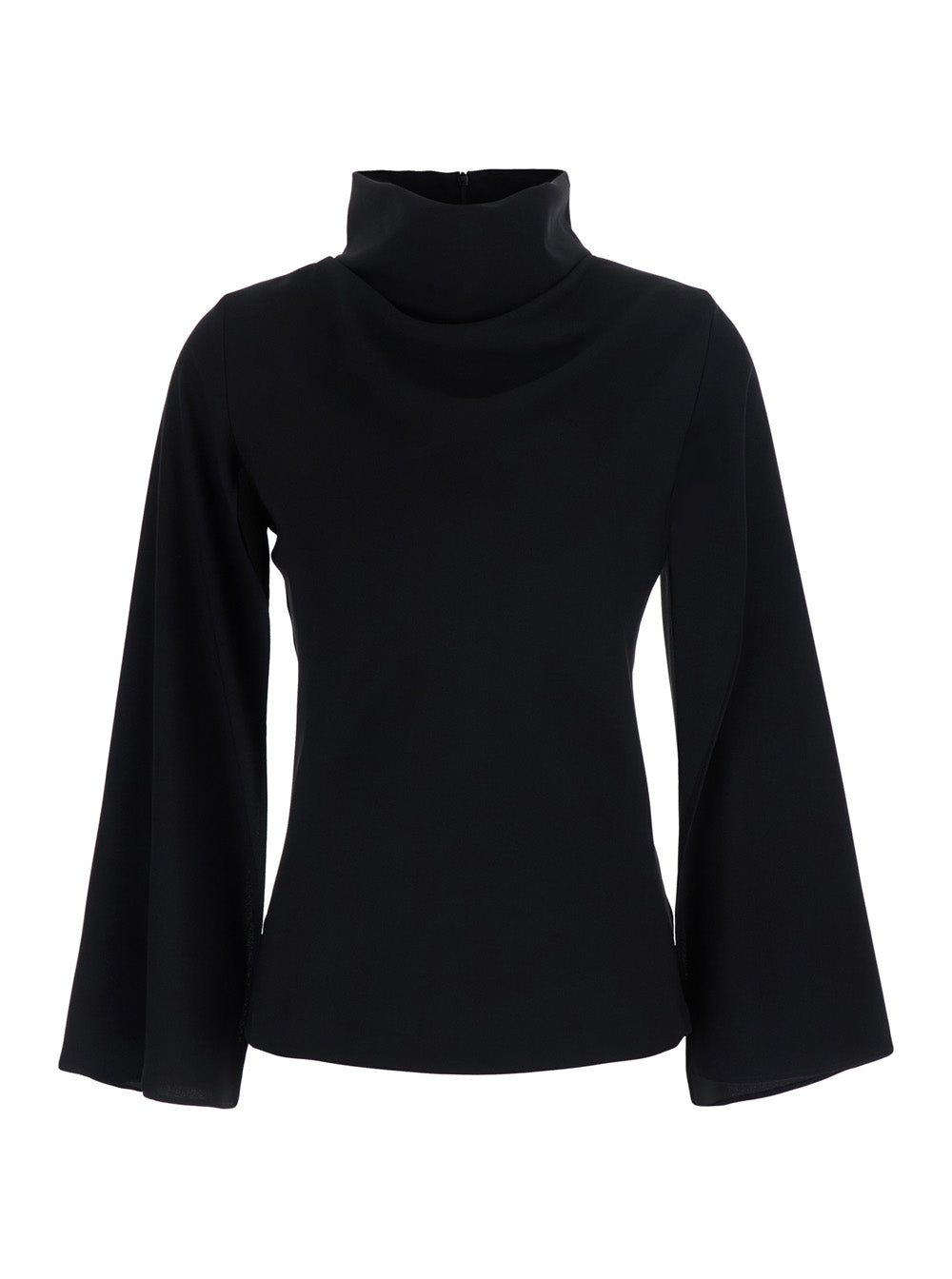 Leplain Women Black High-Neck Top With Slit Sleeves In Fabric For Women LEPLAIN