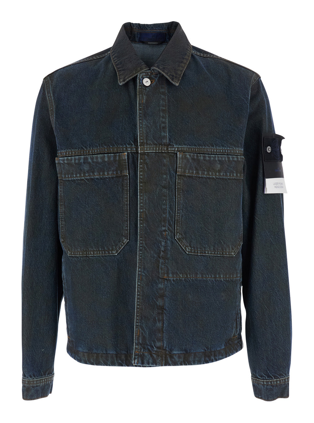 Stone Island Men Blue Jacket With Classic Collar And Logo Patch On The Sleeve In Denim For Men STONE ISLAND