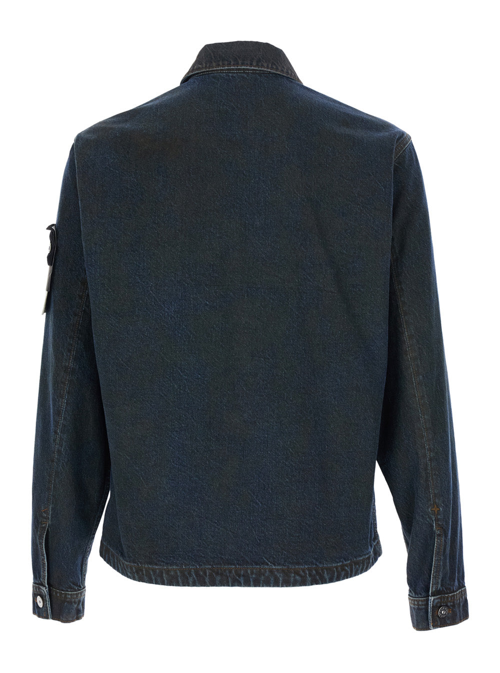 Stone Island Men Blue Jacket With Classic Collar And Logo Patch On The Sleeve In Denim For Men STONE ISLAND