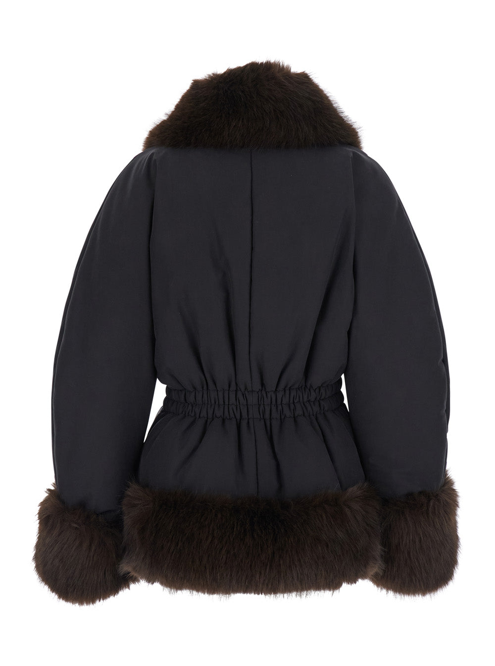 The Andamane Women 'Brina' Black Jacket With Belt On The Front And Inserts In Eco-Fur In Tech Fabric For Women THE ANDAMANE