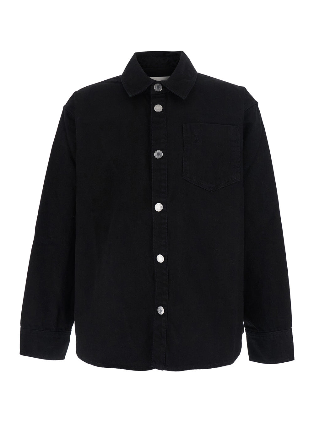 Ami Paris Men Black Shirt With Classic Collar And Tonal Adc Embroidery On The Front In Cotton For Men AMI PARIS
