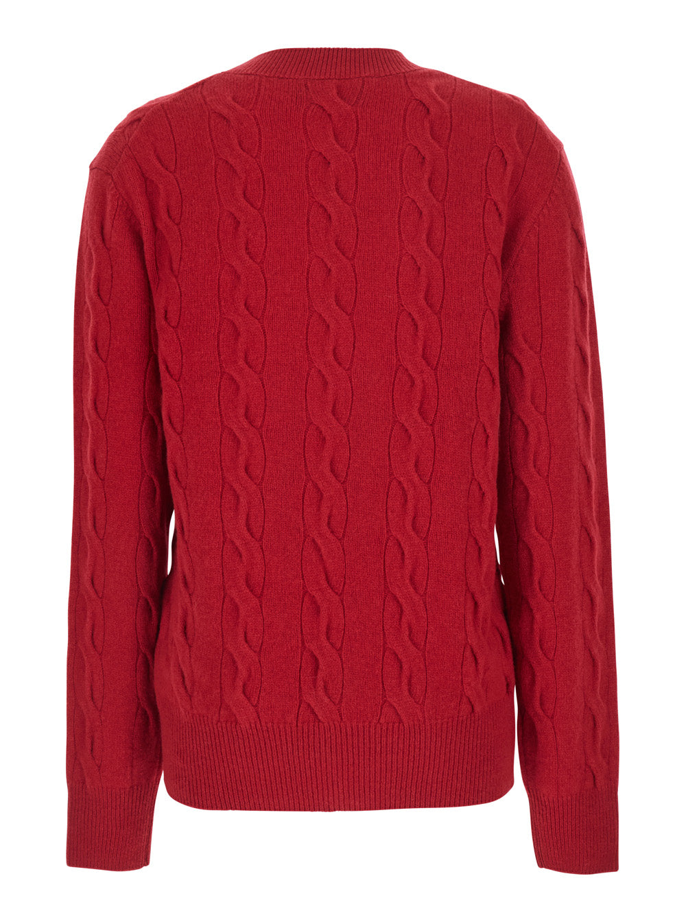 Ami Paris Women Red Crew-Neck Sweater With Cable-Knit And Tone-On-Tone Adc Embroidery On The Front In Wool For Women AMI PARIS