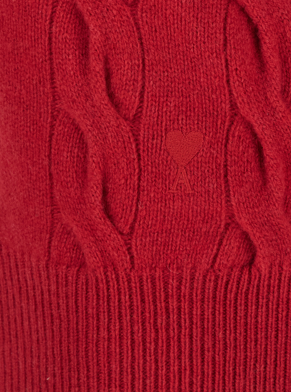 Ami Paris Women Red Crew-Neck Sweater With Cable-Knit And Tone-On-Tone Adc Embroidery On The Front In Wool For Women AMI PARIS