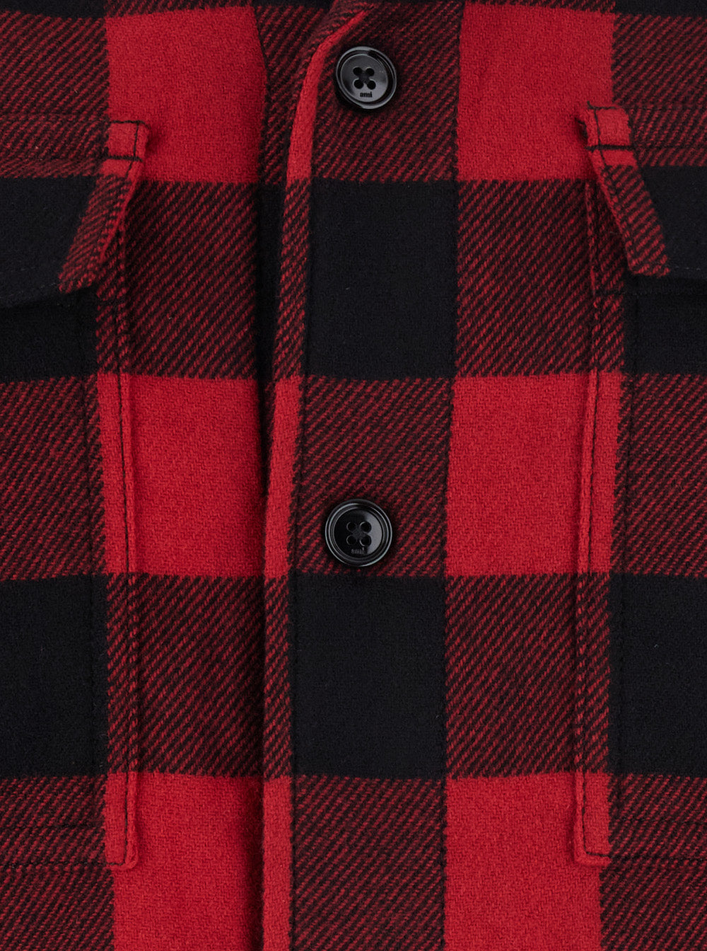 Ami Paris Men Red Shirt With Cuban Collar And All-Over Check Motif In Wool For Men AMI PARIS