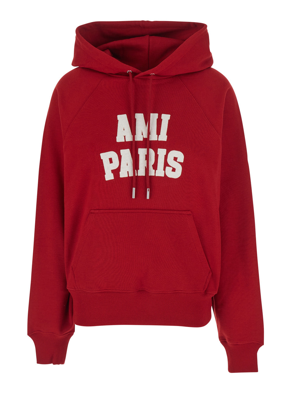 Ami Paris Men Red Hoodie With Drawstring Hood And Maxi Logo Lettering On The Front In Cotton For Men AMI PARIS