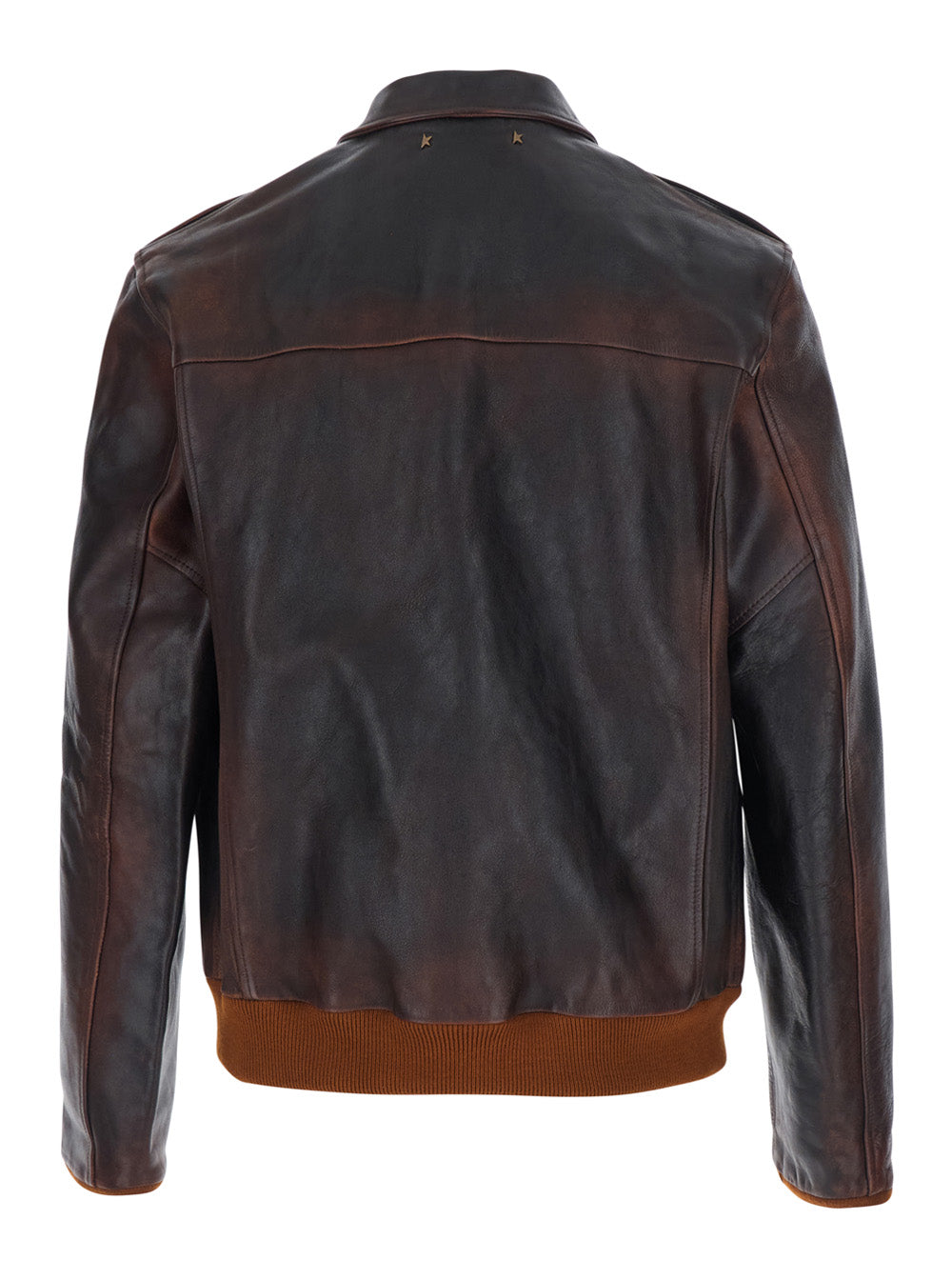 Golden Goose Men Brown Jacket With Classic Collar And Ribbed Trims In Leather For Men GOLDEN GOOSE
