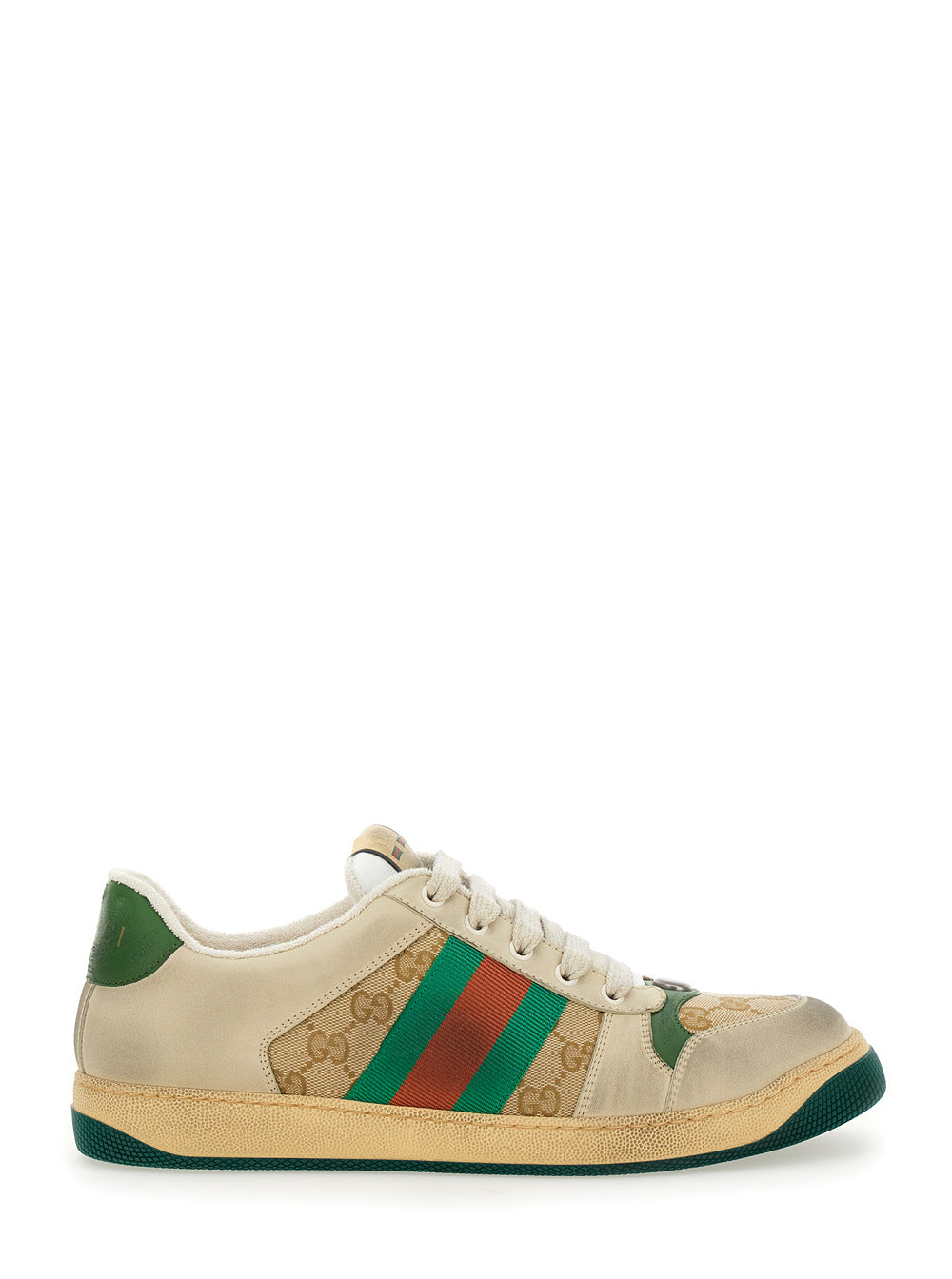 Gucci Men Sneaker 'Screener' With Web Detail On The Side In Gg Supreme Canvas And Multicolor Leather For Men GUCCI