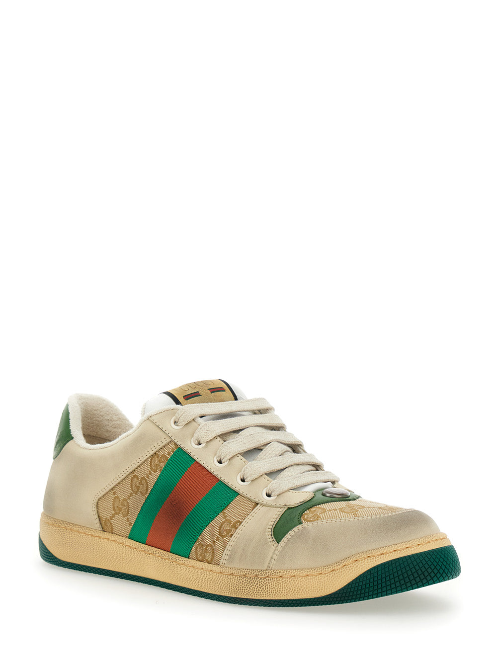 Gucci Men Sneaker 'Screener' With Web Detail On The Side In Gg Supreme Canvas And Multicolor Leather For Men GUCCI