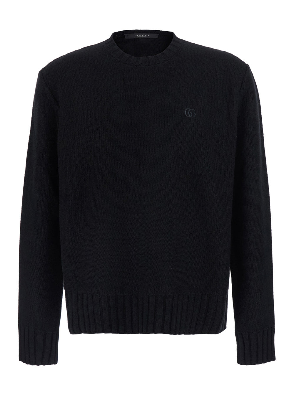 Gucci Men Black Crewneck Sweater With Gg Logo Embroidered On The Front In Wool And Cashmere Men GUCCI