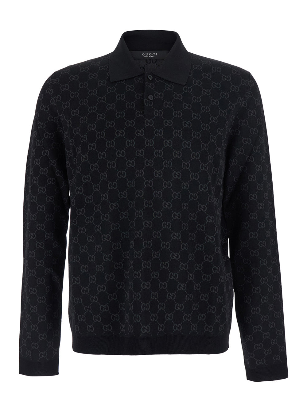 Gucci Men Black Sweater With Polo Shirt Collar And Allover Gg Motif In Viscose Blend Men GUCCI