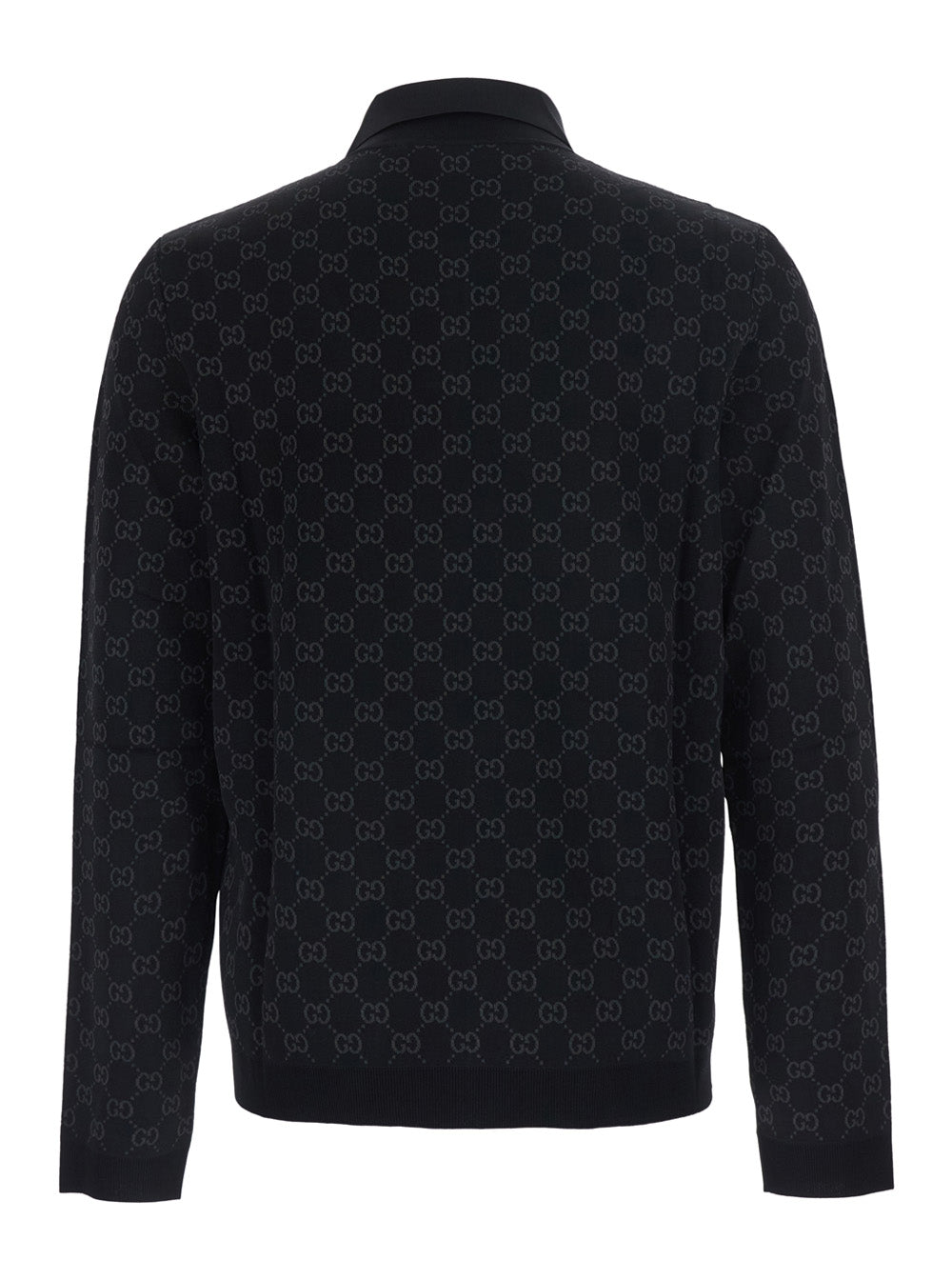 Gucci Men Black Sweater With Polo Shirt Collar And Allover Gg Motif In Viscose Blend Men GUCCI