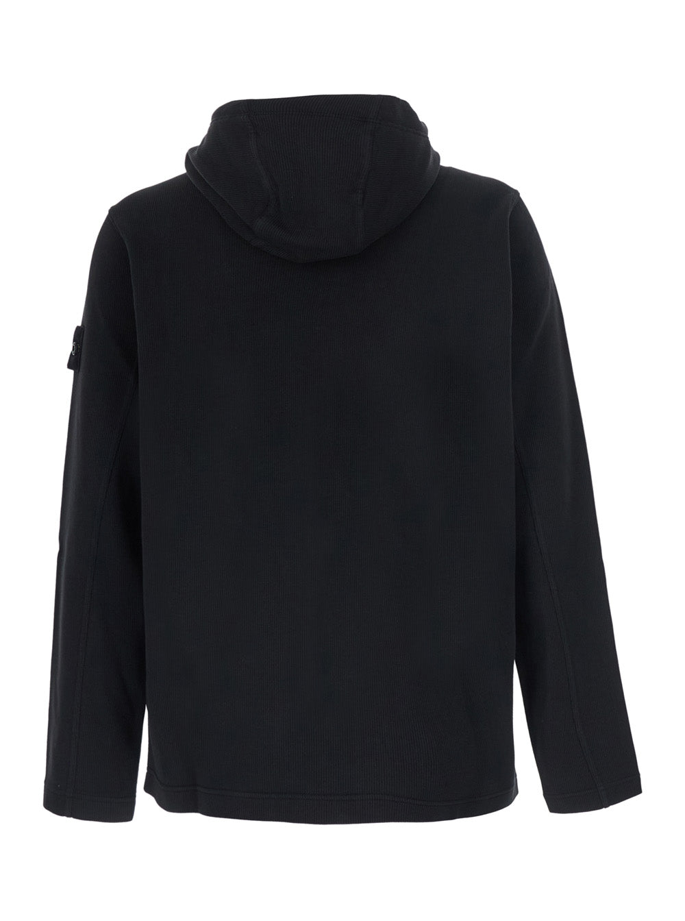 Stone Island Men Black Sweatshirt With Ribbed Detailing And Logo Patch On The Sleeve In Cotton Men STONE ISLAND