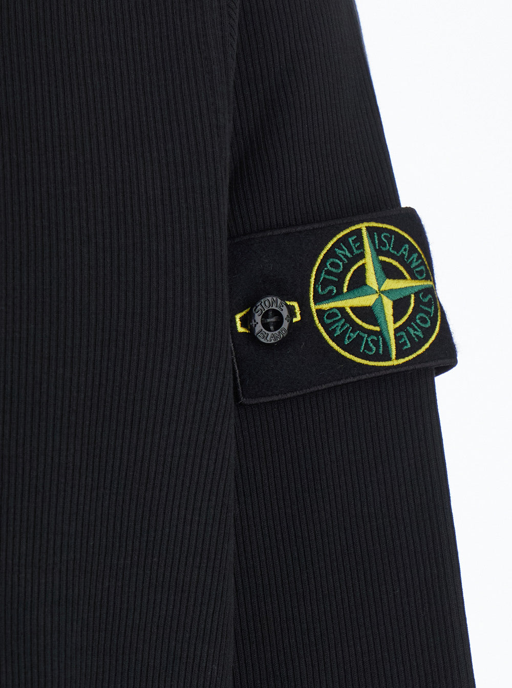 Stone Island Men Black Sweatshirt With Ribbed Detailing And Logo Patch On The Sleeve In Cotton Men STONE ISLAND