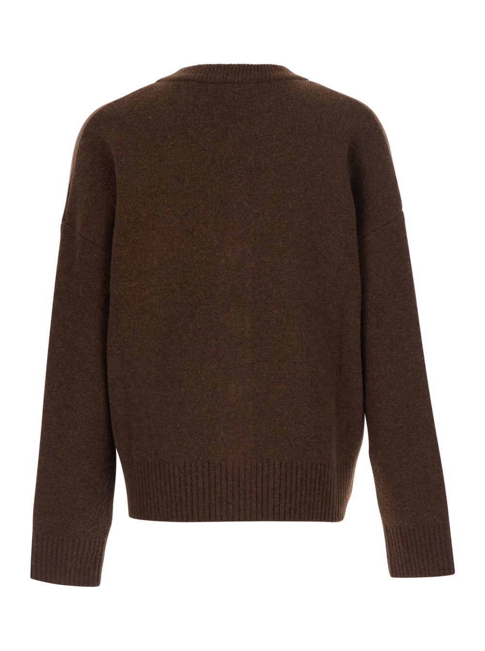 Ami Paris Men Brown Cardigan With V-Neck And Adc Embroidery On The Front In Wool Blend For Men AMI PARIS