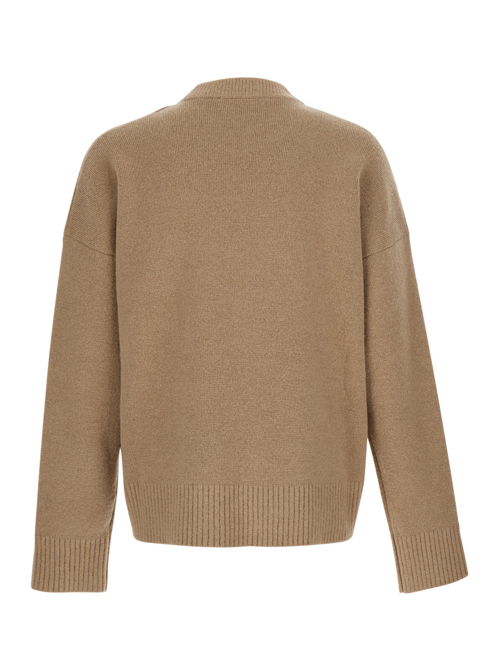 Ami Paris Men Beige Crewneck Sweater With Dropped Shoulders And Adc Embroidery On The Front In Wool Blend For Men AMI PARIS