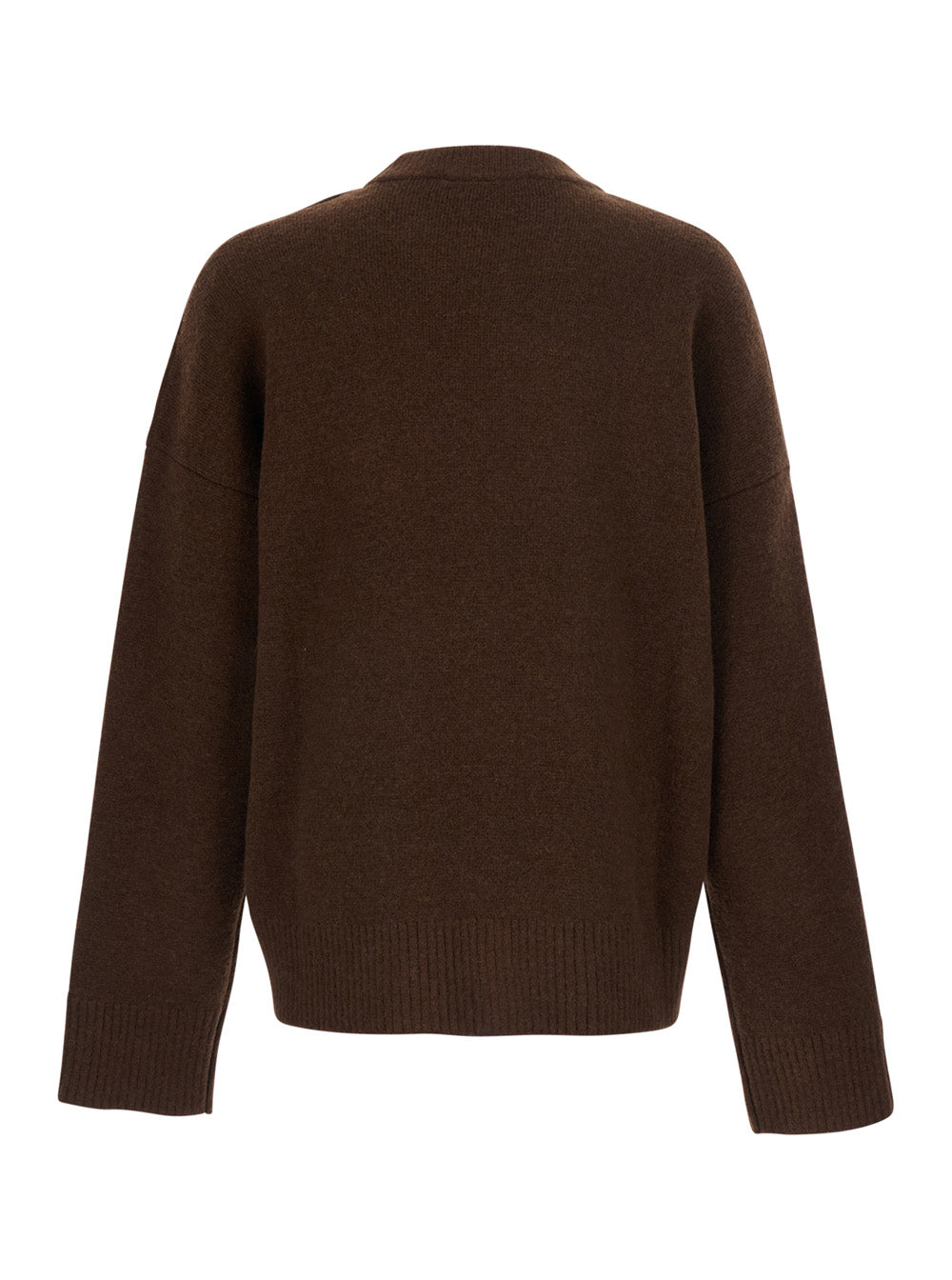 Ami Paris Men Brown Crew-Neck Sweater With Dropped Shoulders And Adc Embroidery On The Front In Wool Blend For Men AMI PARIS