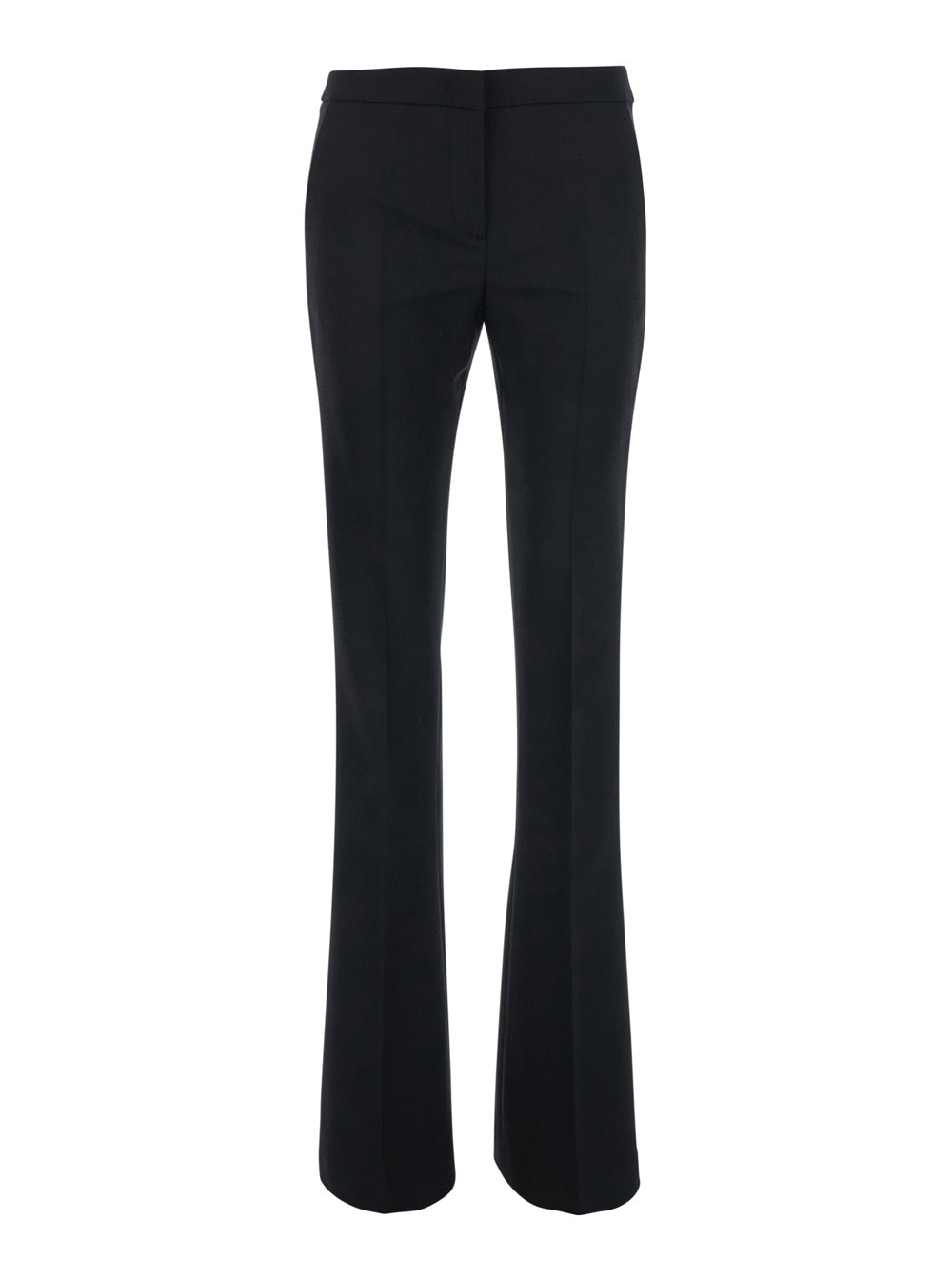Blumarine Women Black Pants With Logo Plaque On The Back And Flared Leg In Wool Blend For Women BLUMARINE