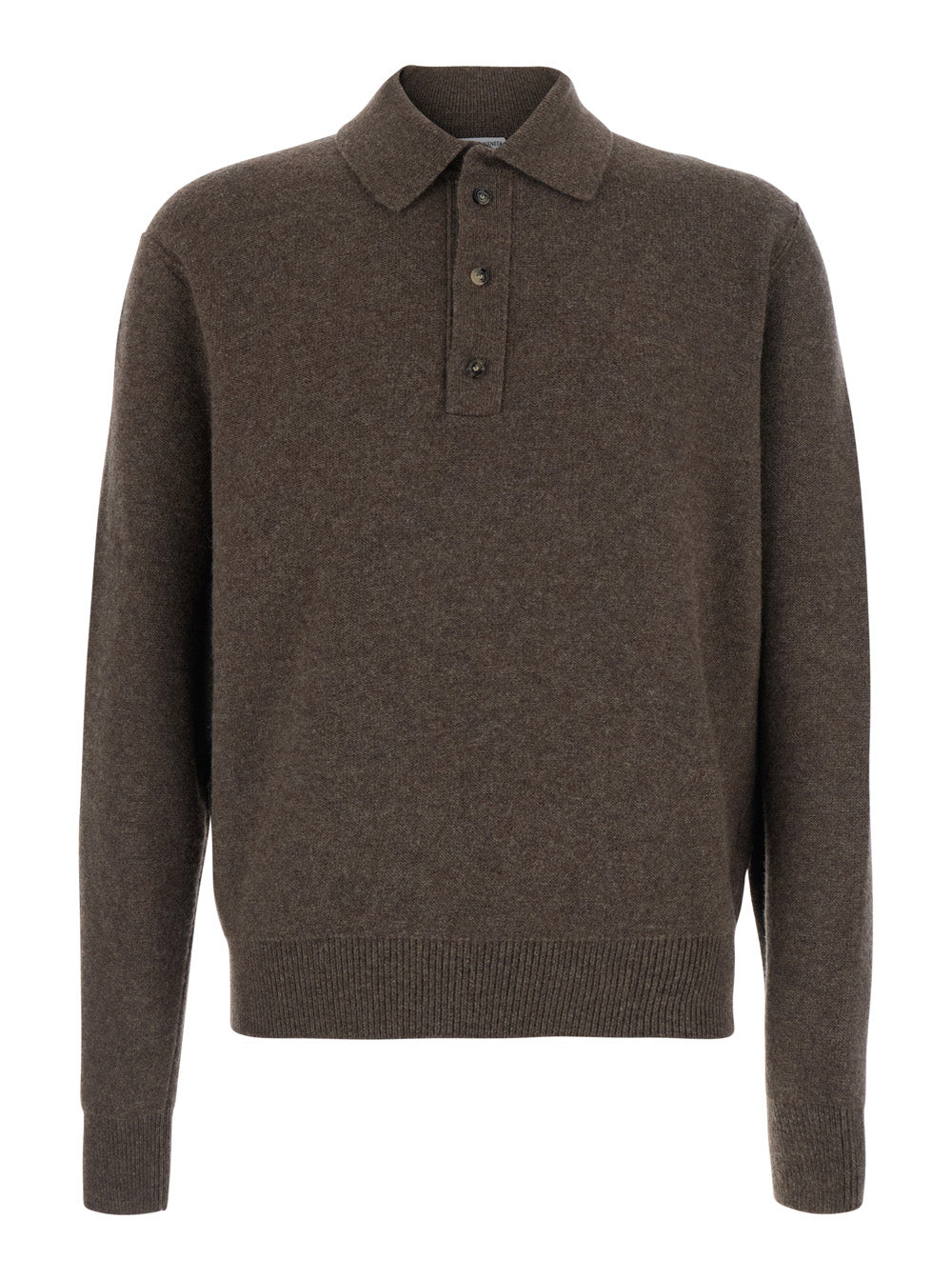 Bottega Veneta Men Brown Sweater With Classic Polo Shirt Collar And Ribbed Trims In Cashmere For Men