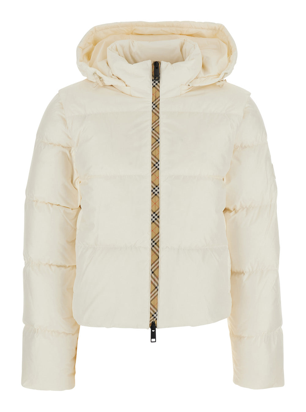 Burberry Women 'Langdale' White Down Jacket With Removable Long Sleeves And Ekd Patch On The Sleeve In Tech Fabric For Women BURBERRY